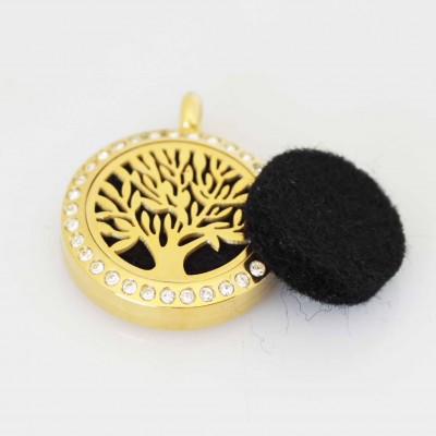 Perfume/Essential Oil Locket - Gold Bling Tree of Life - 2.5cm - Gold Tone